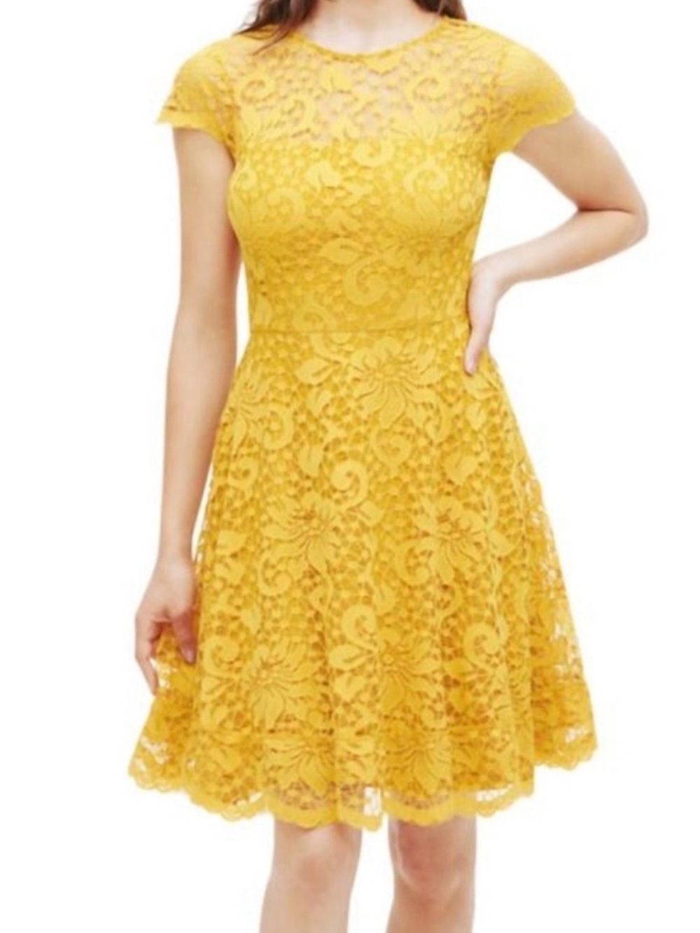 Kenzie Yellow Lace Fit-and-Flare Dress